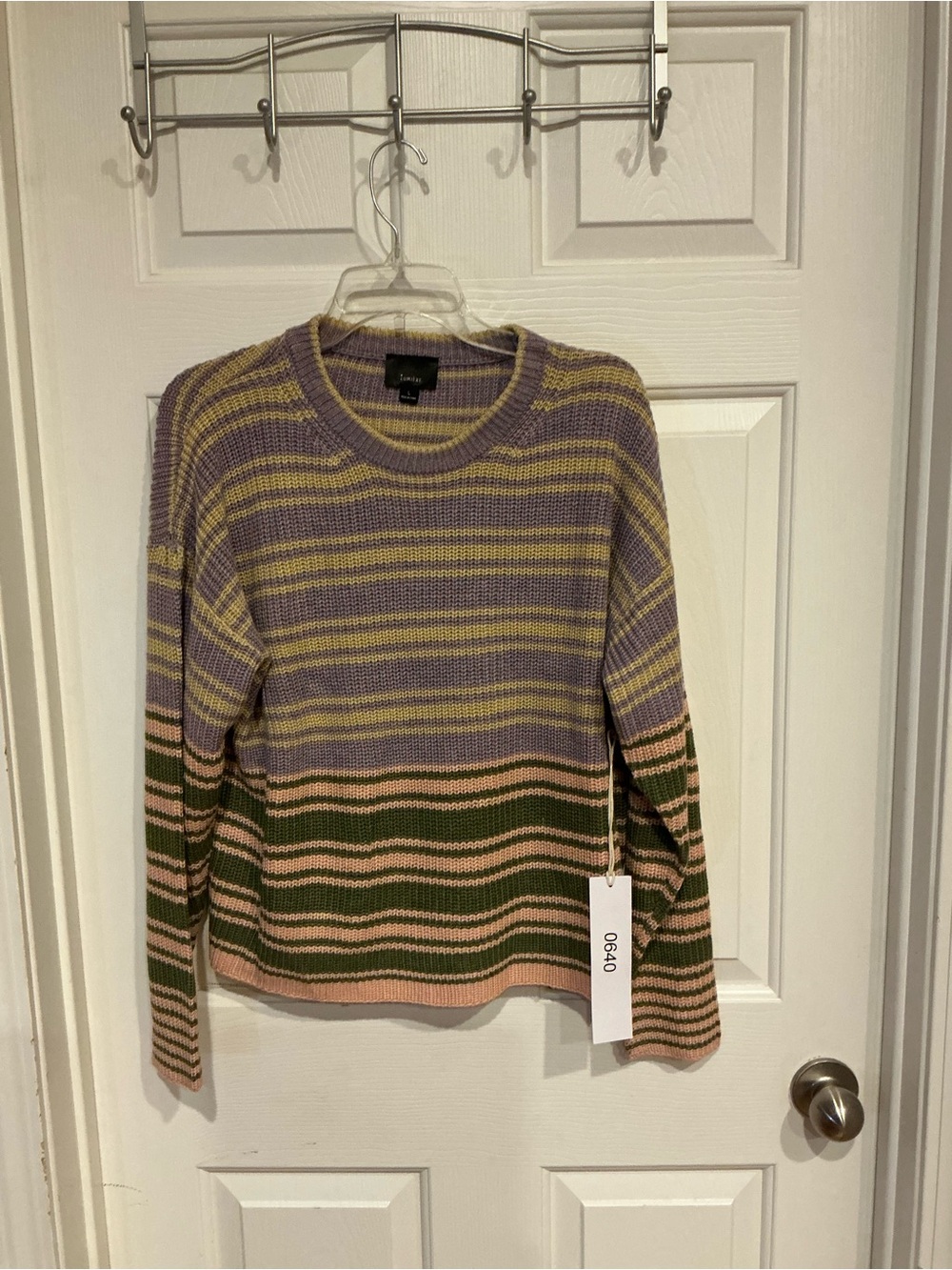 Lumiere Striped Crewneck Sweater in Lavender, Olive & Pink